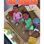Zoe & Chloe sitting on the floor playing video games with the title Girl Gamers in bold letters