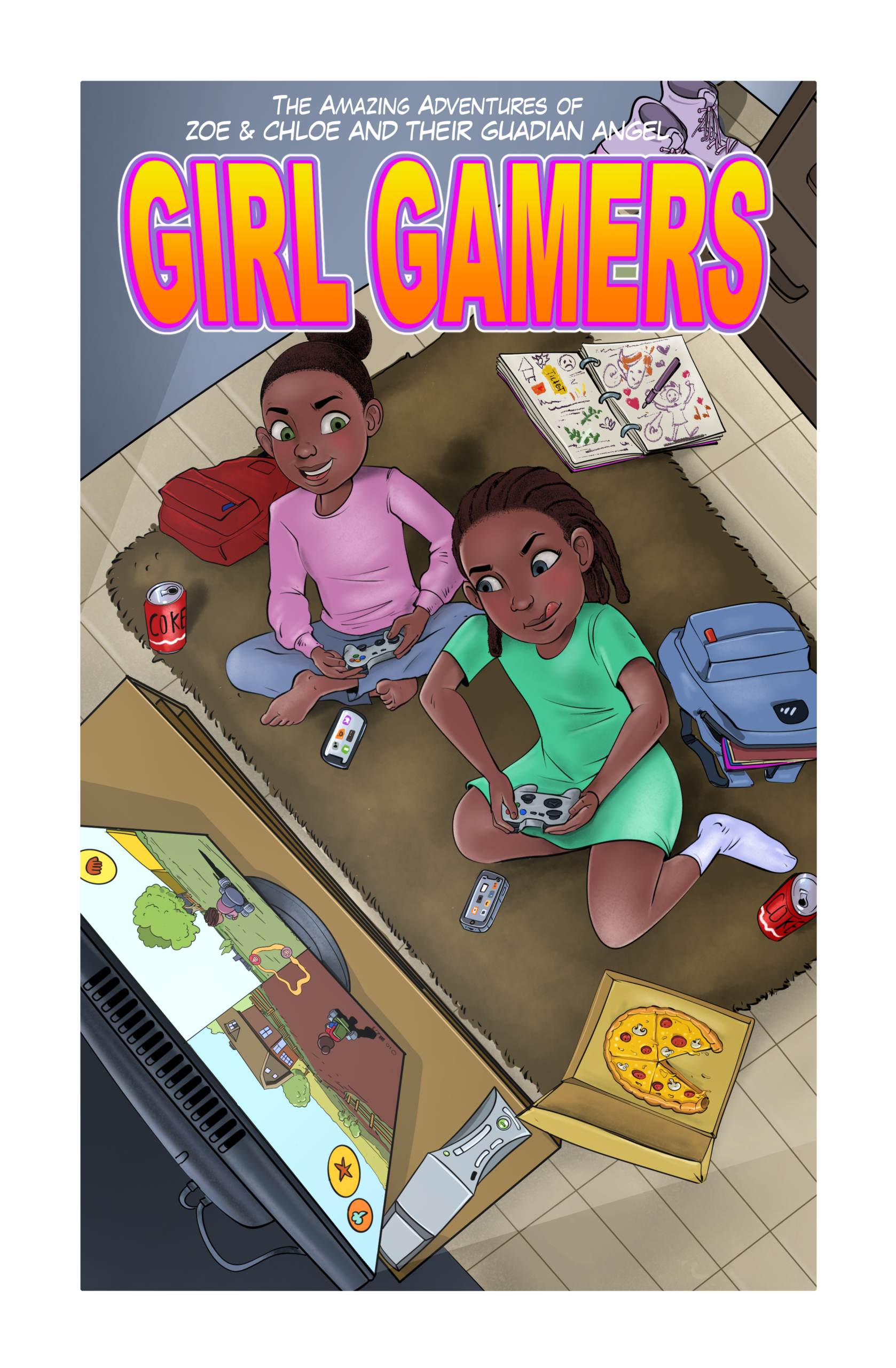Zoe & Chloe cover-book 2 Zoe & Chloe sitting on the floor playing video games with the title Girl Gamers in bold letters